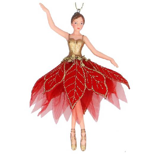 Resin Sheer Fabric Poinsettia Fairy, Arm Up 18cm *ETA Nov